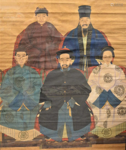 Large Framed Chinese Ancestral Group, painting on