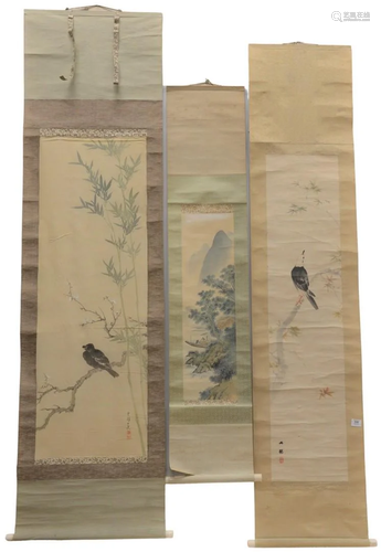 Three Chinese Scrolls, watercolor depicting apple