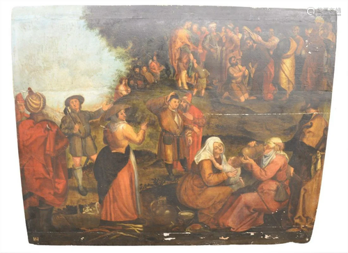 Continental School Oil On Oak Panel, depicting