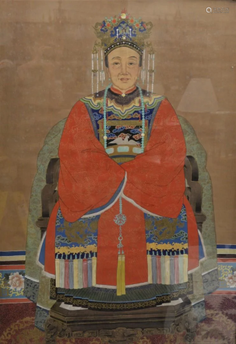Large Chinese Ancestral Portrait seated scholar figure