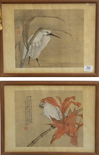 Two Chinese Watercolors on Silk to include a white