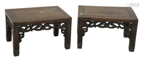 Pair of Chinese Hardwood Stands having carved apron,