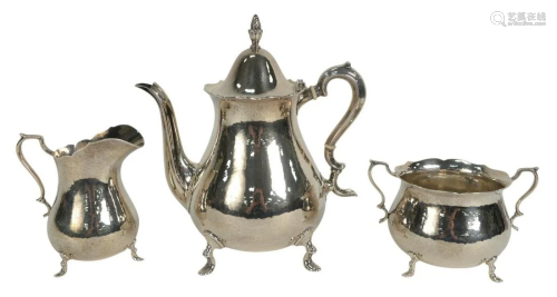 Three-Piece Sterling Silver Tea Set, hand hammered,