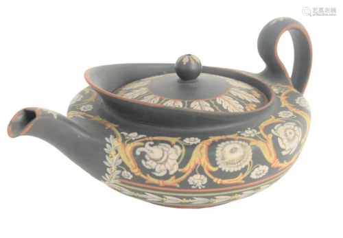 Wedgwood Encaustic Decorated Teapot in black basalt,