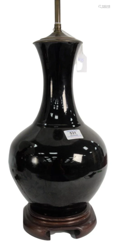 Black Mirror Chinese Bottle Vase Lamp, height 15