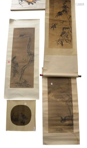 Group of seven Oriental scrolls to include two small