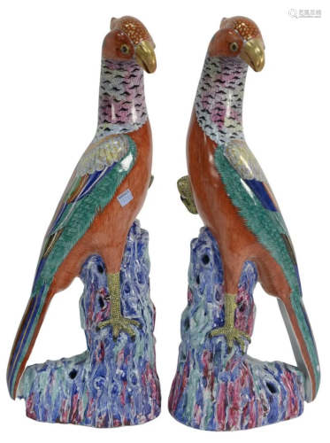 Pair of Contemporary Chinese Style Porcelain Birds with