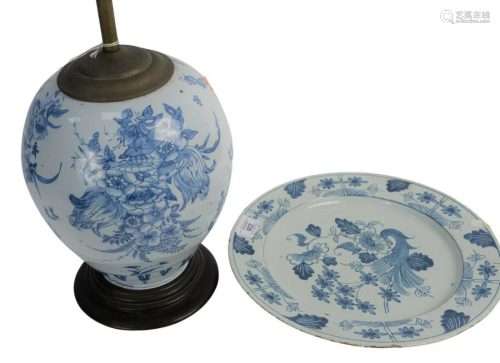 Delft Two Piece Lot to include a vase made into lamp,