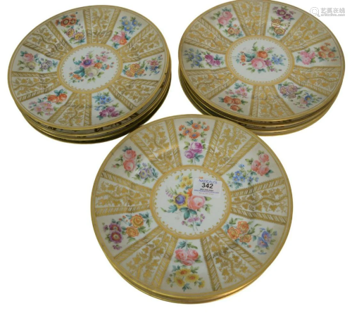 Set of Twelve Sevres Service Plates with raised gold
