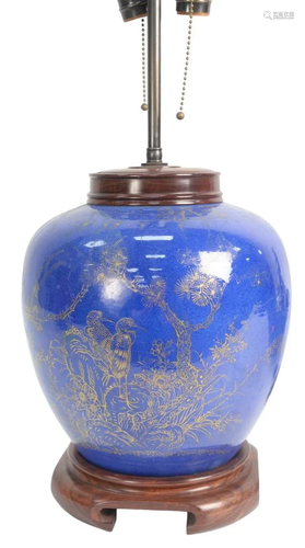 Chinese Kangxi powder blue Ginger Jar electrified into