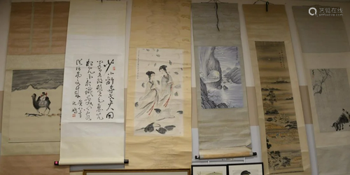 Group of Seven Oriental Scrolls to include watercolor