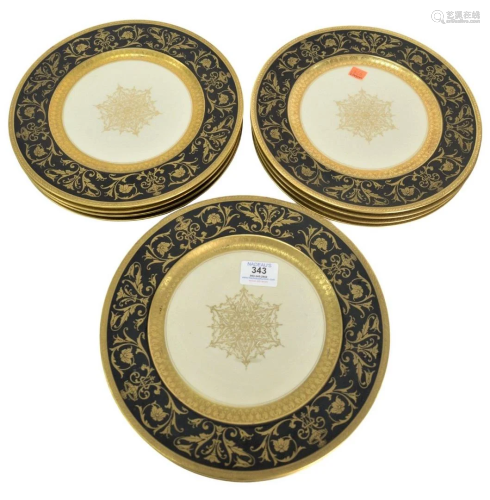 Set of Twelve Selb Service Plates with black and gilt