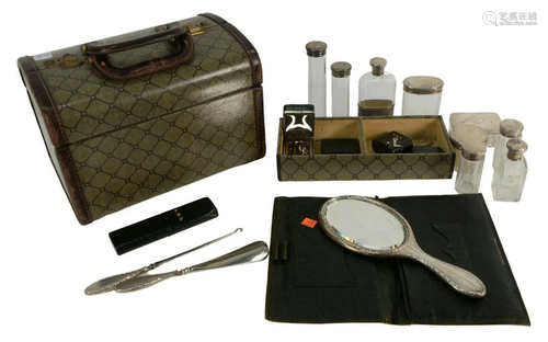 Travelling Vanity Set having sterling silver top