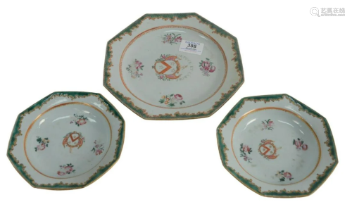 Three Chinese Export Famille Verte Octagonal Plates
