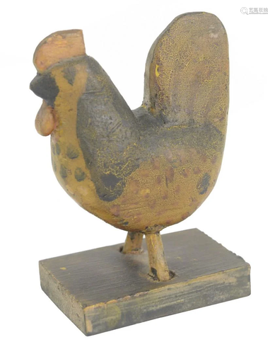 Small Folk Art Chicken carved wood painted yellow,