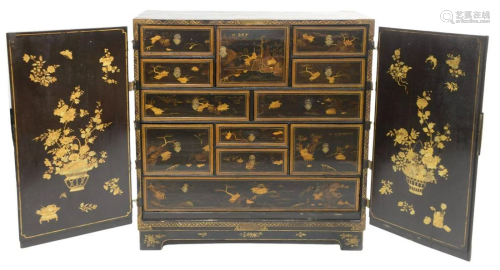 Chinese Chinoiserie Cabinet black lacquered having two