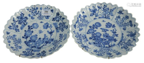 Pair of Molded Blue and White Scalloped Dishes, Kangxi