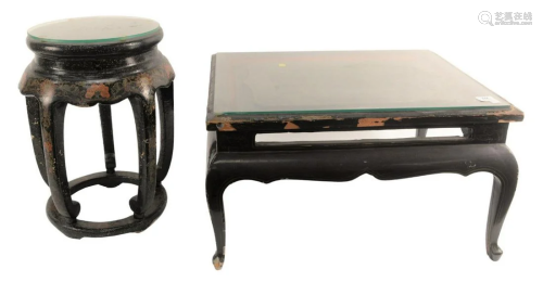 Two Black Lacquered Stands, rectangle having painted