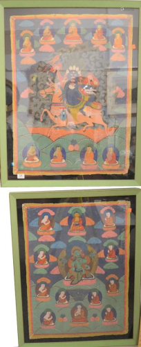 Four Piece Group to include two Chinese Thangkas, oil