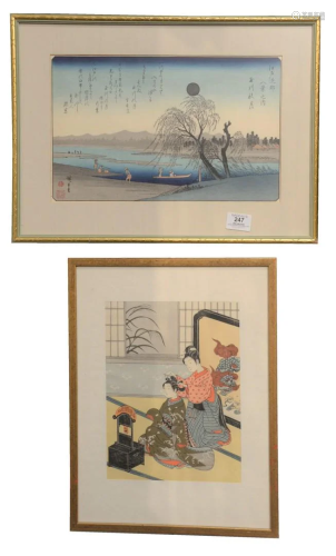 Group of Six Japanese Woodblock Prints to include one
