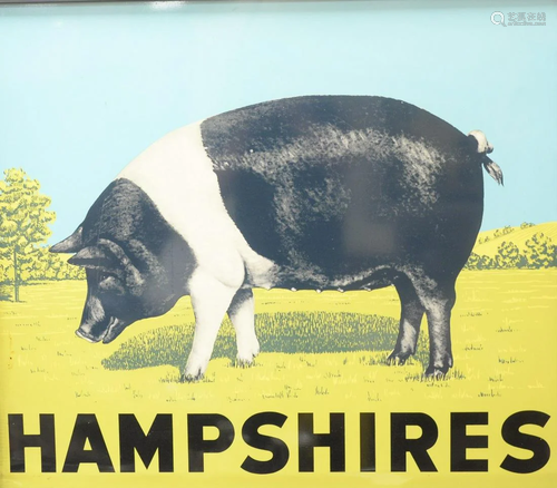 American Silk Screened Metal Hampshires Pig Sign, circa