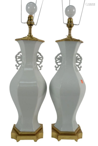 Pair of Blanc de Chine Porcelain Vases having hexagonal