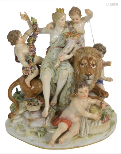 Meissen Figural Group, Cybelle crowned goddess seated