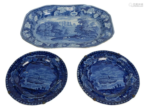 Three Piece Blue and White Staffordshire Group to