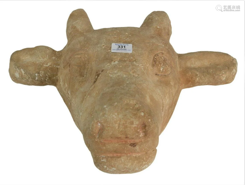 Early Carved Stone Head of a Bull, possibly Roman or