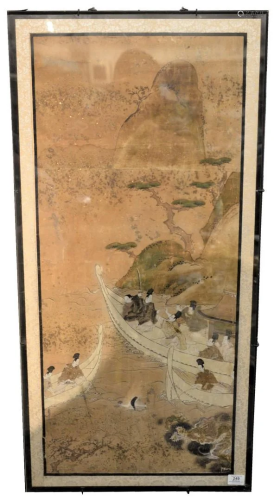 Japanese Framed Scroll Painting, having a mountain