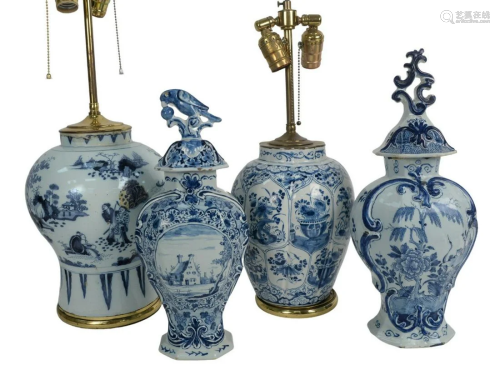Group of Four Blue and White Delft Pieces to include a