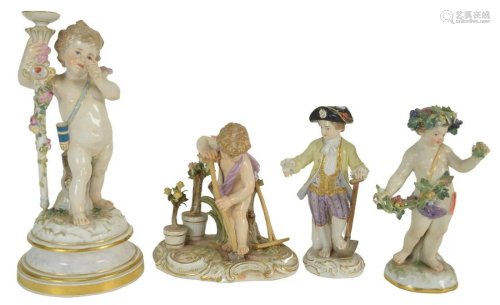 Four Porcelain Figures marked Meissen having the
