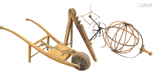 Four Primitive Farming Implements to include an iron