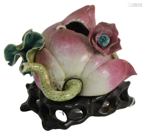 Chinese Lotus Flower Bud Pot, pink bud having worm