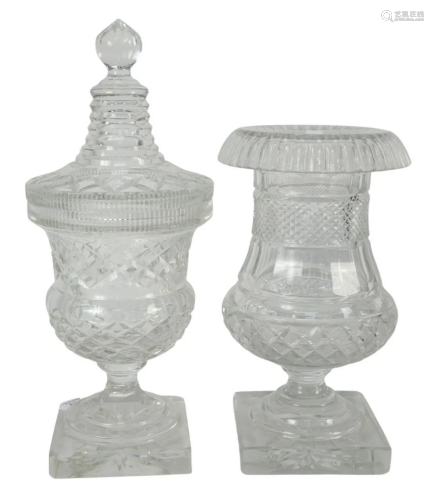 Pair of Crystal Sweetmeat Stands, one having cover