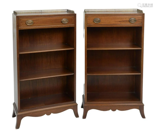 Pair Biggs Mahogany Small Bookcases each with brass