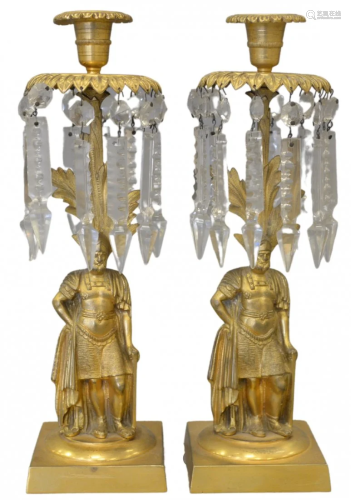 Pair of Victorian Candlesticks with Prisms, each with f