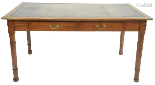 George IV Oak Writing Table, with inset tooled leather
