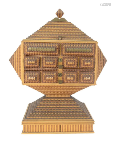 Large Wood Tramp Art Jewelry Box, having triangular