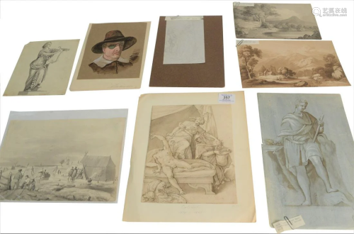 Group of Twelve Sketches and works on paper, 19th