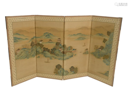Chinese Four Panel Silk Screen with hand-painted