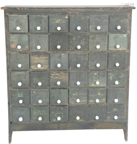 Thirty-Six Drawer Apothecary Cabinet with porcelain