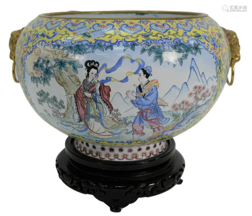 Chinese Metal Enamel Jardiniere decorated with goddess