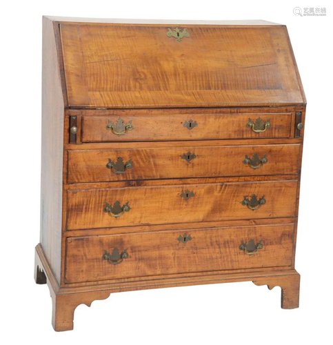 Chippendale Tiger Maple Desk, having slant front over