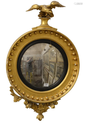 Regency Convex Mirror with carved gold eagle, 19th