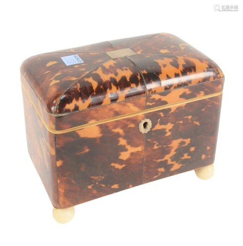 Regency Tortoiseshell Tea Caddy, having silver inlay,