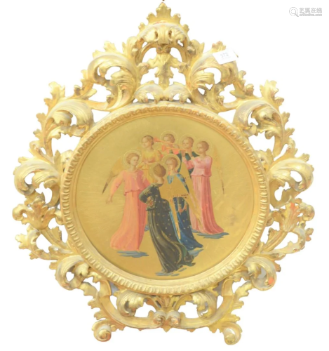 Icon on Round Painted Wood Panel, in gilt Flemish style