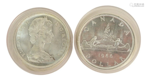 39 Elizabeth II Silver Dollars, 1965, 1966, 1967.