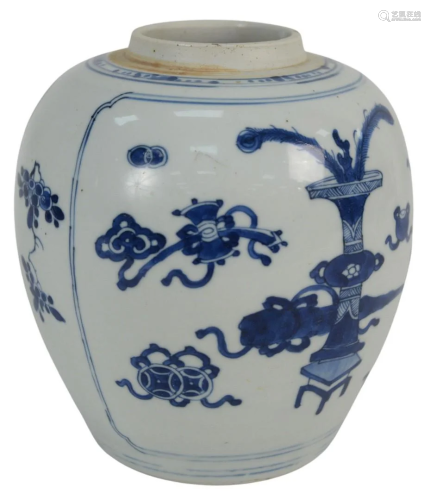Chinese Blue and White Ginger Jar with bird of prunus,