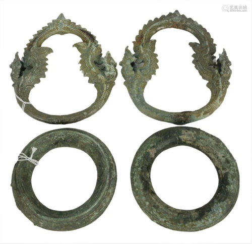 Four Ancient Pieces to include a pair of bronze Khmer